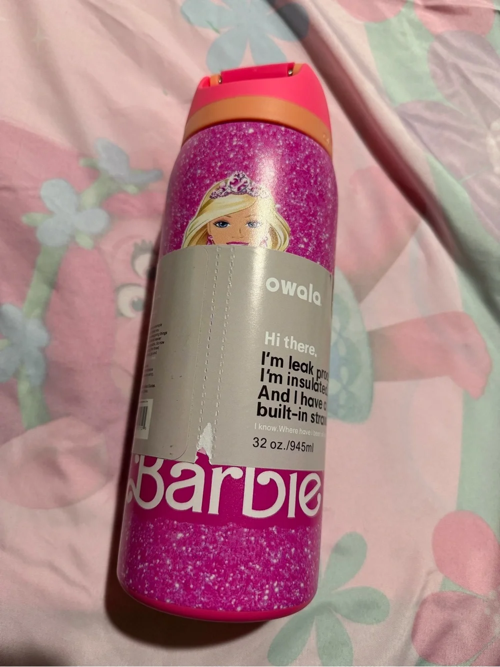 Barbie Pink Glitter & Coral Kids Insulated Bottle with Spout